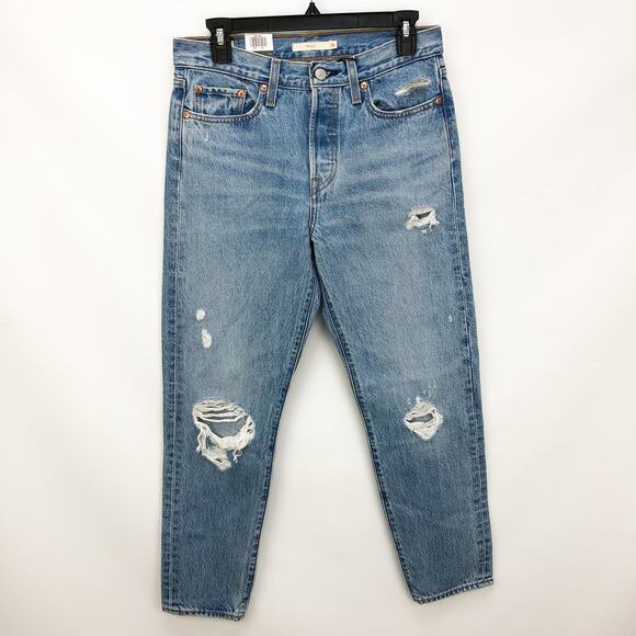 Levi's Womens Wedgie Jeans 28 US 6 Blue High Rise Icon Fit Distressed NWT - Picture 2 of 10